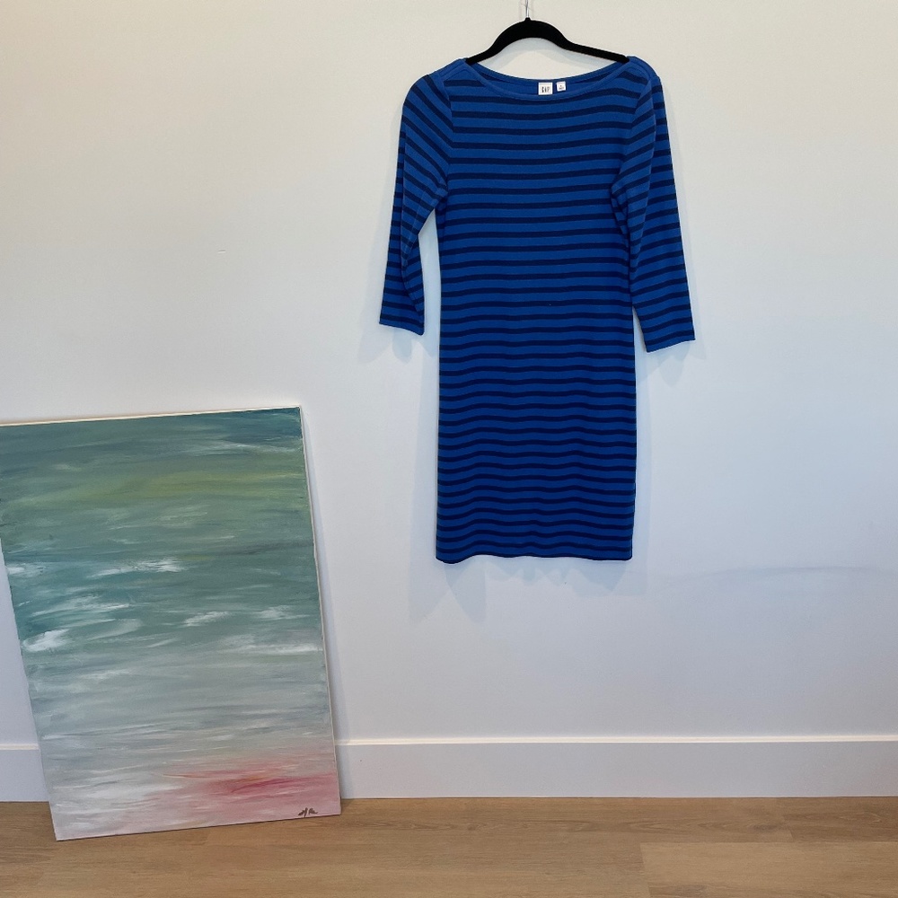 Gap casual 3/4 sleeve blue stripe dress S